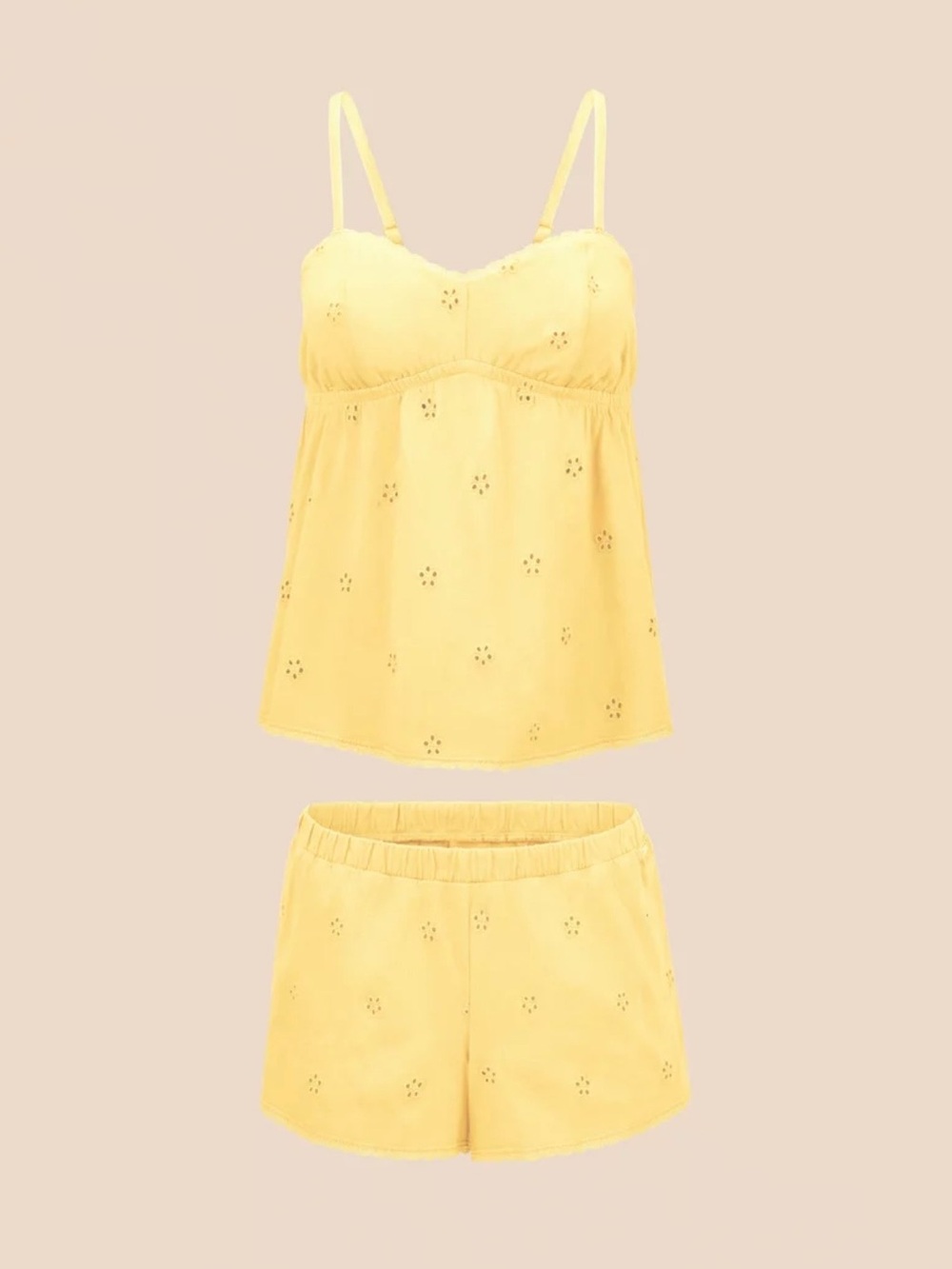 Adore Me Yellow Eyelet Camisole & Shorts Pajama Set (MaryLou Pajamas)